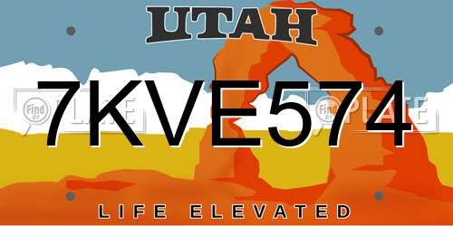 7KVE574 Utah License Plate