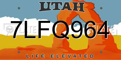7LFQ964 Utah License Plate