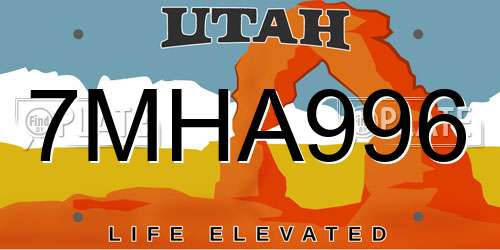 7MHA996 Utah License Plate