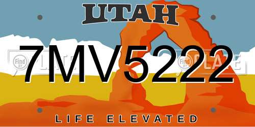 7MV5222 Utah License Plate