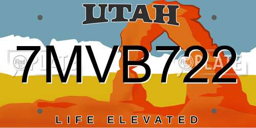 7MVB722 Utah License Plate