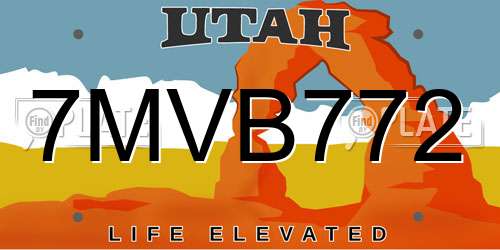 7MVB772 Utah License Plate