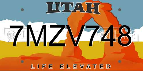 7MZV748 Utah License Plate