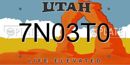 7N03T0 Utah License Plate