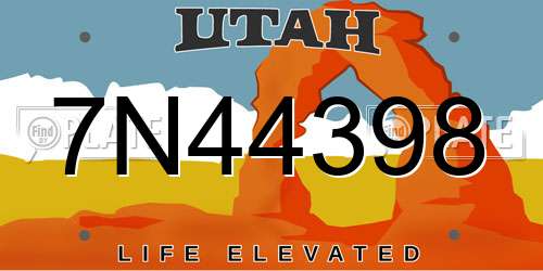 7N44398 Utah License Plate