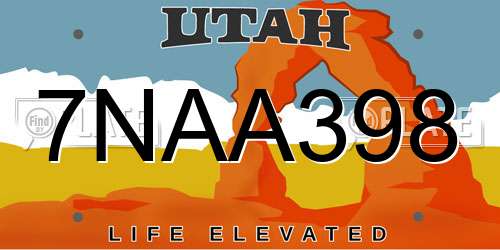 7NAA398 Utah License Plate