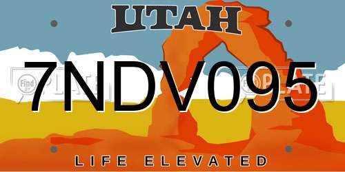 7NDV095 Utah License Plate