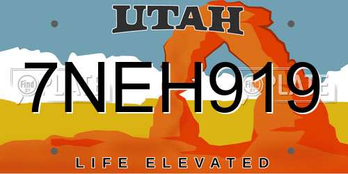 7NEH919 Utah License Plate
