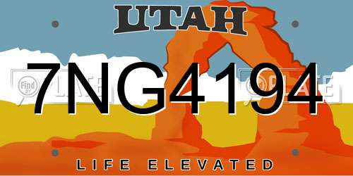 7NG4194 Utah License Plate