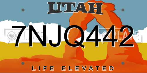 7NJQ442 Utah License Plate