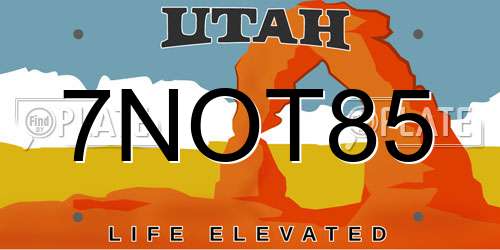 7NOT85 Utah License Plate