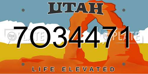 7O34471 Utah License Plate