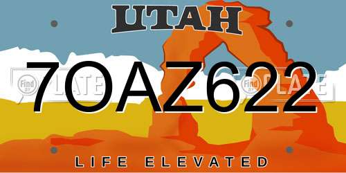 7OAZ622 Utah License Plate