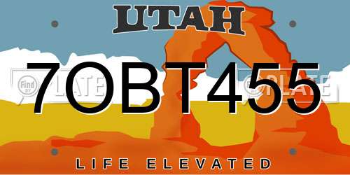 7OBT455 Utah License Plate