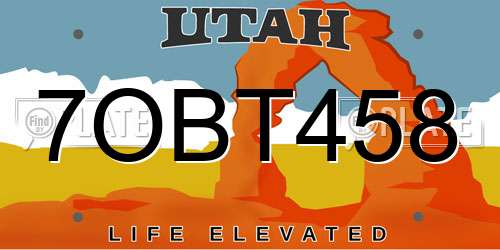 7OBT458 Utah License Plate