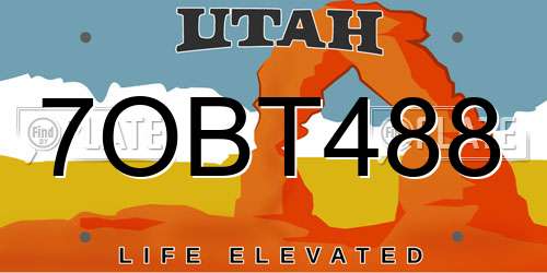 7OBT488 Utah License Plate