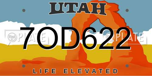 7OD622 Utah License Plate