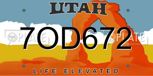7OD672 Utah License Plate