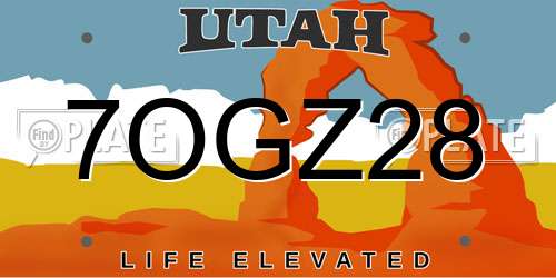7OGZ28 Utah License Plate