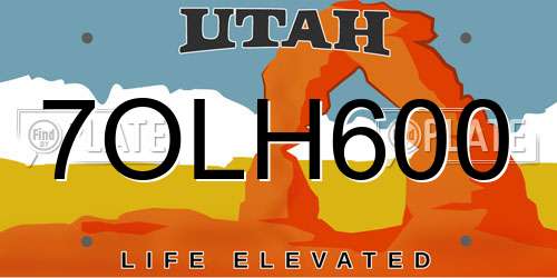 7OLH600 Utah License Plate