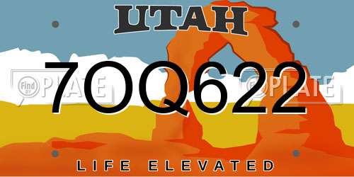 7OQ622 Utah License Plate