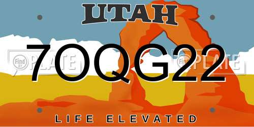 7OQG22 Utah License Plate