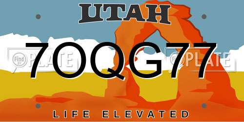 7OQG77 Utah License Plate