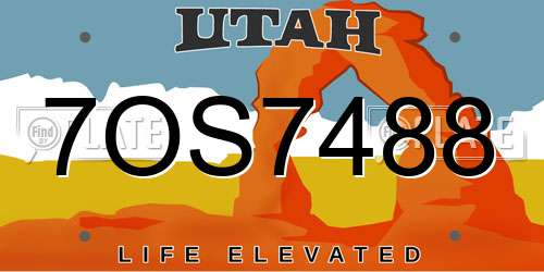 7OS7488 Utah License Plate