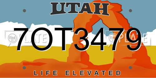 7OT3479 Utah License Plate