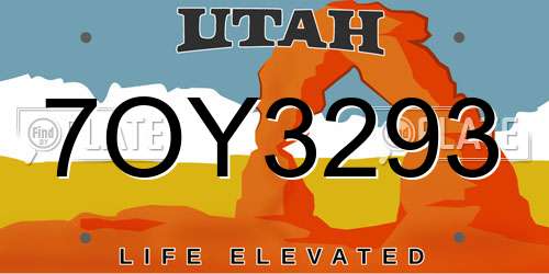 7OY3293 Utah License Plate