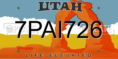 7PAI726 Utah License Plate