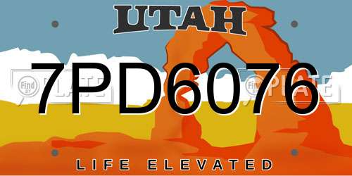 7PD6076 Utah License Plate