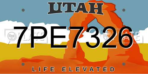7PE7326 Utah License Plate