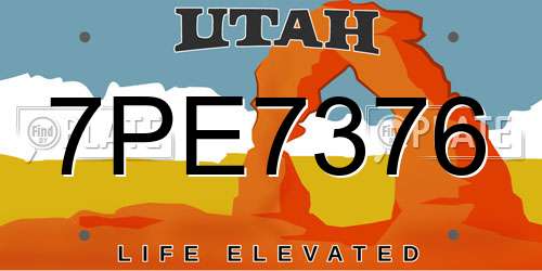 7PE7376 Utah License Plate