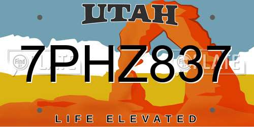 7PHZ837 Utah License Plate