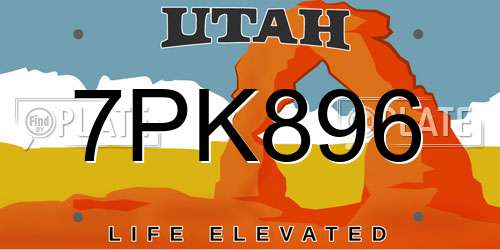 7PK896 Utah License Plate