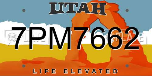 7PM7662 Utah License Plate