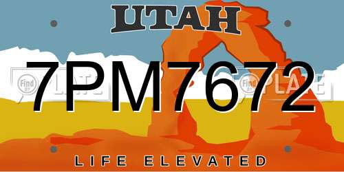 7PM7672 Utah License Plate