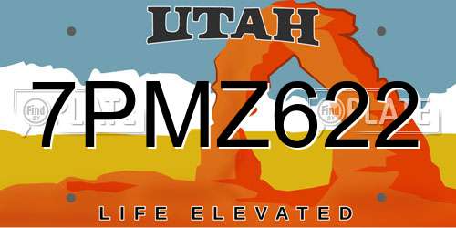 7PMZ622 Utah License Plate