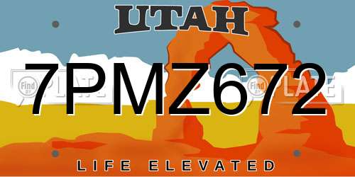 7PMZ672 Utah License Plate