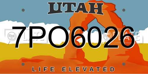 7PO6026 Utah License Plate
