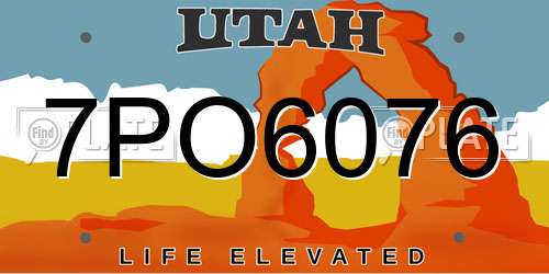 7PO6076 Utah License Plate