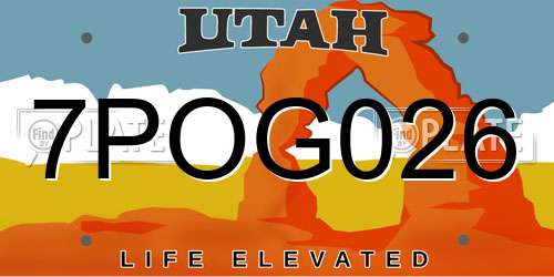 7POG026 Utah License Plate