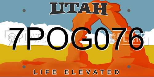 7POG076 Utah License Plate