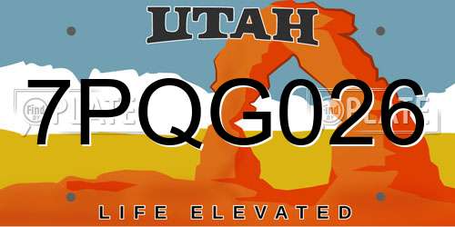7PQG026 Utah License Plate