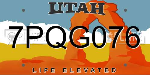 7PQG076 Utah License Plate