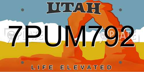 7PUM792 Utah License Plate