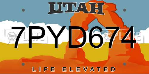 7PYD674 Utah License Plate