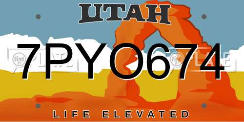 7PYO674 Utah License Plate