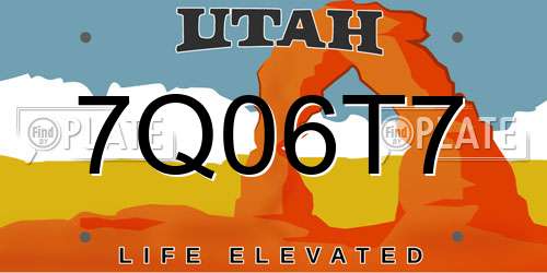 7Q06T7 Utah License Plate